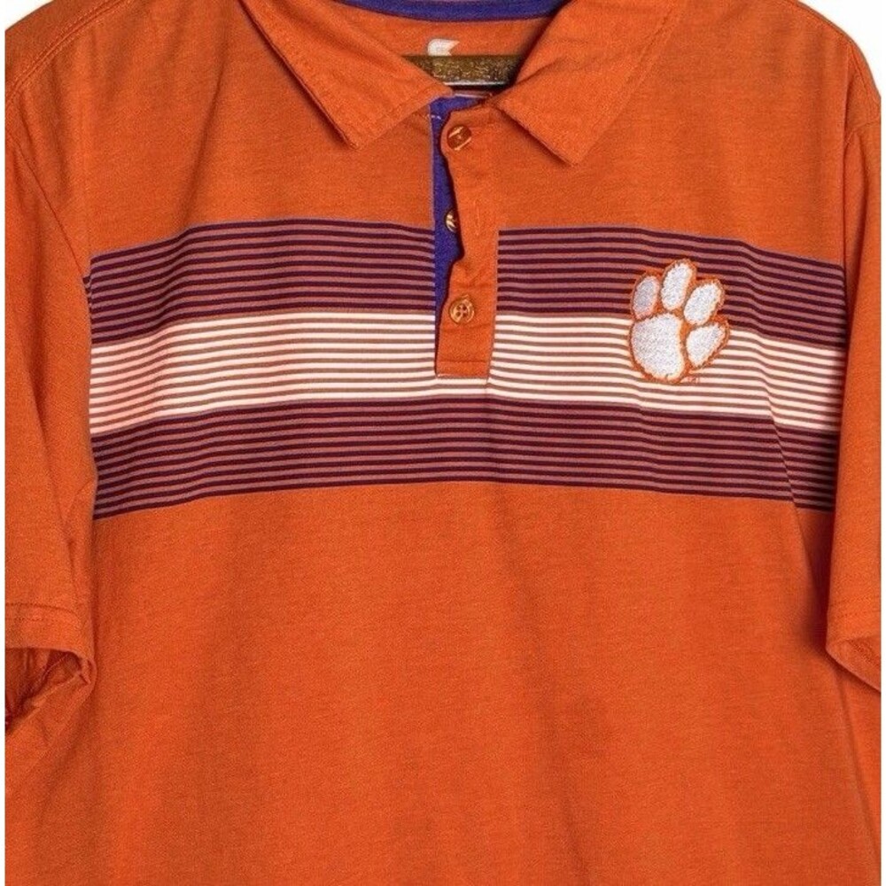 Clemson Tigers Golf Polo Shirt Men's XXL Orange Striped Colosseum Stitched logo